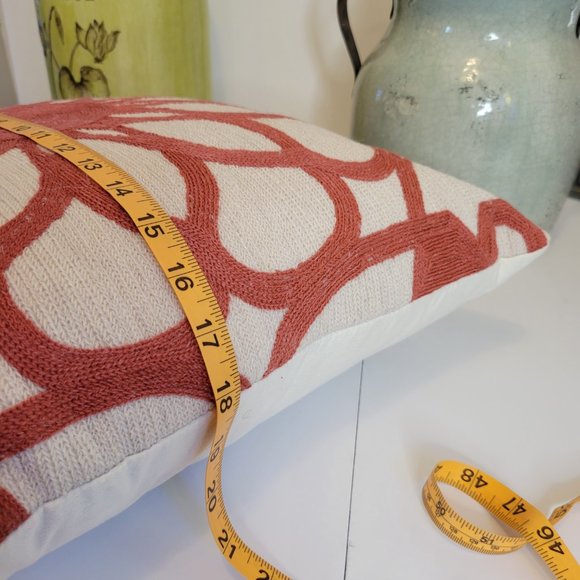 Accent Pillow, Nordstrom, Wool Embroidery Detail One Side, Rust Beige18"x18" - Picture 6 of 7